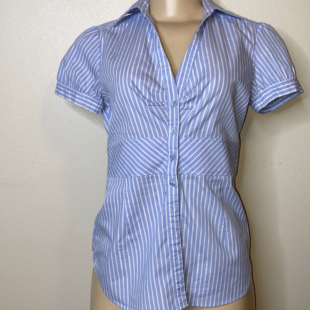 New York & Comp Stripe Blue White Button Down Shirt Sz XS